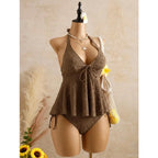V Neck Halter Backless Lace Up Bikini