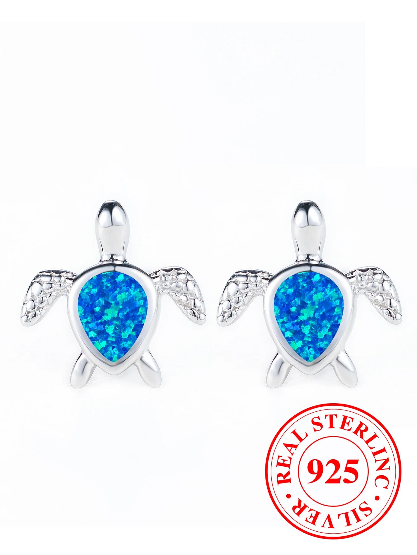 Boho Small Blue Fire Opal Stone Turtle Stud Earrings