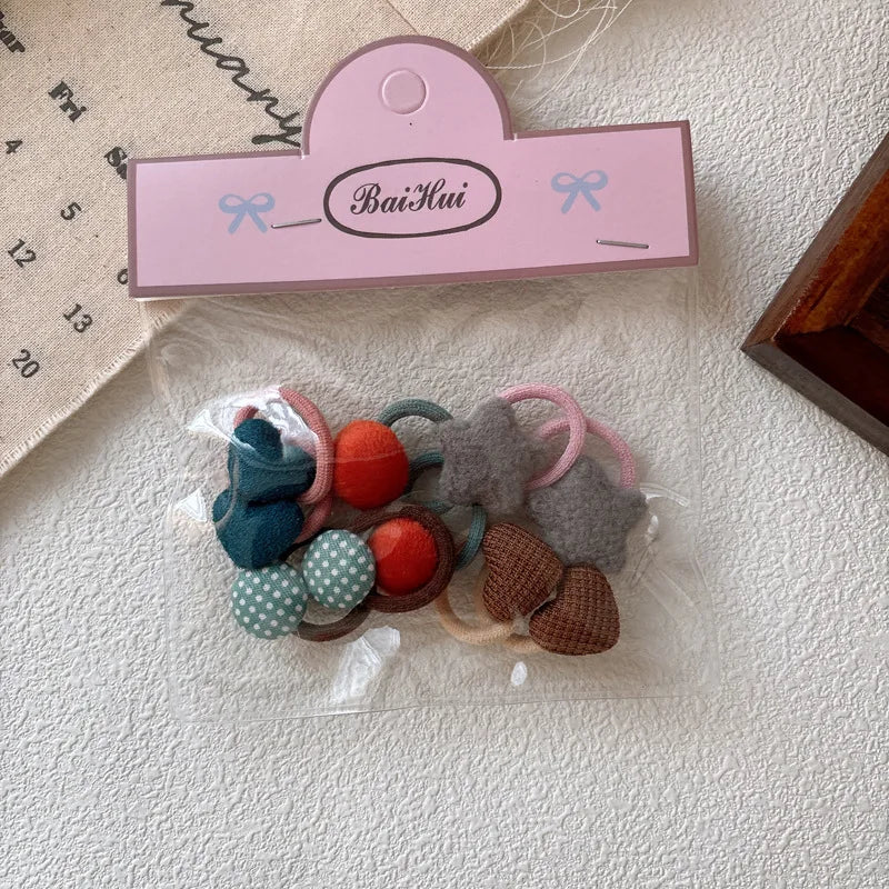 10PCS Korean Fashion Baby Girls Hair Ties Lovely Stars/Heart Girls Elastic Hair Bands Hair Accessories Baby Thumb Headwears Rope