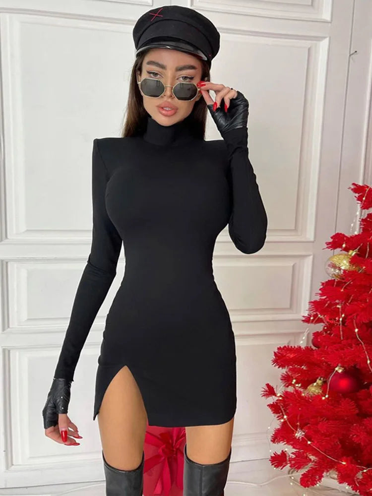 Long Sleeve Bodycon Solid Mini Dress