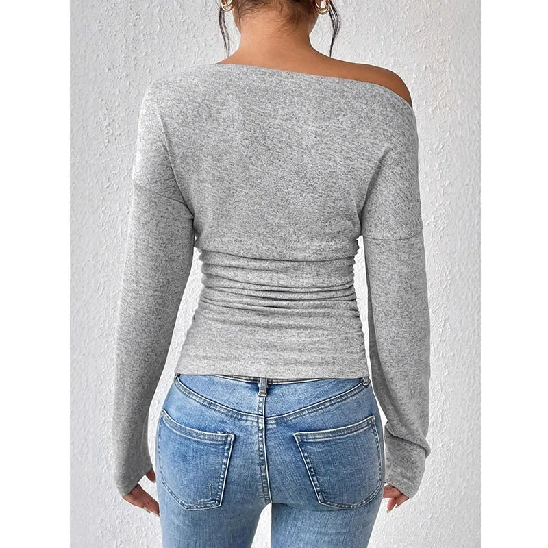Skew-Neck Long Sleeve T-Shirt