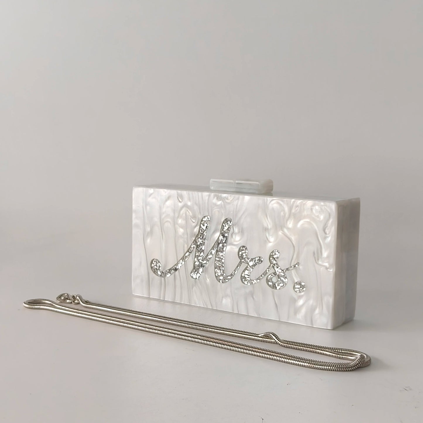 Pearl Marble White Letter Name Mrs Acrylic Box Evening Clutch Purse Womenunique PVC Long Female Mini Purses Wedding Party Bags