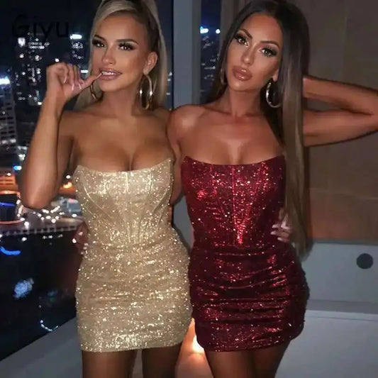 Giyu Bodycon Glitter Strapless Mini Dress