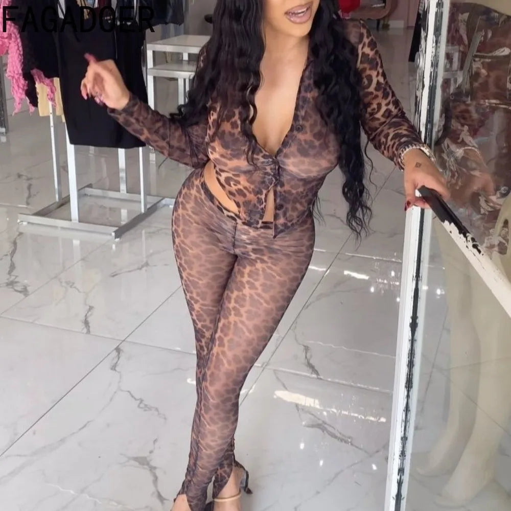 FAGADOER Leopard Print 2 Pieces Set