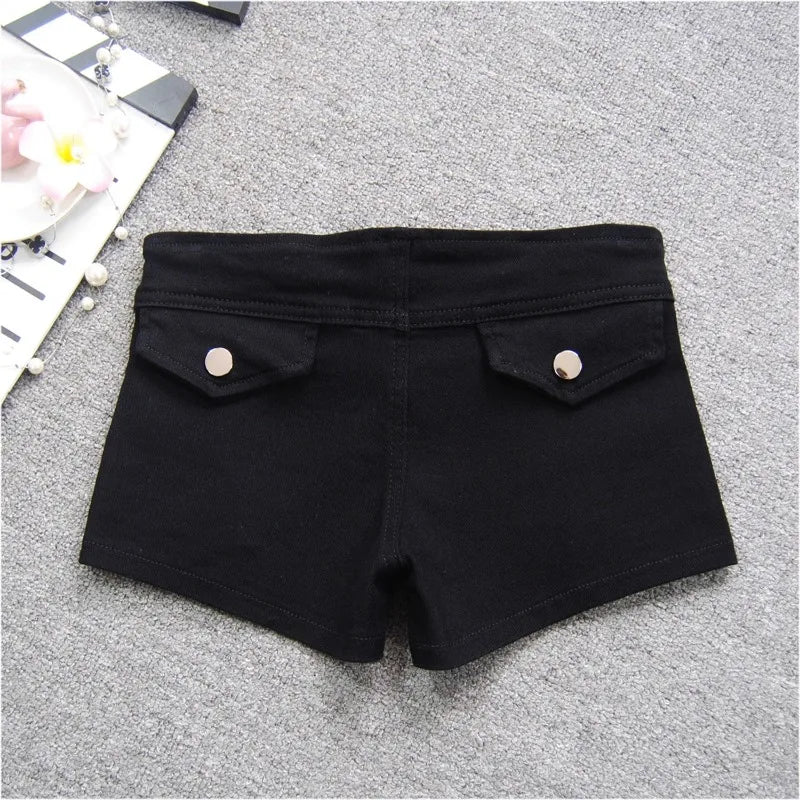Low-Rise Black Denim Shorts