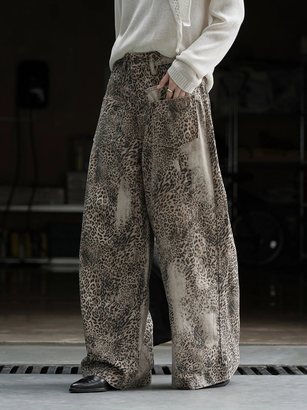 Leopard Print Wide Leg Jeans