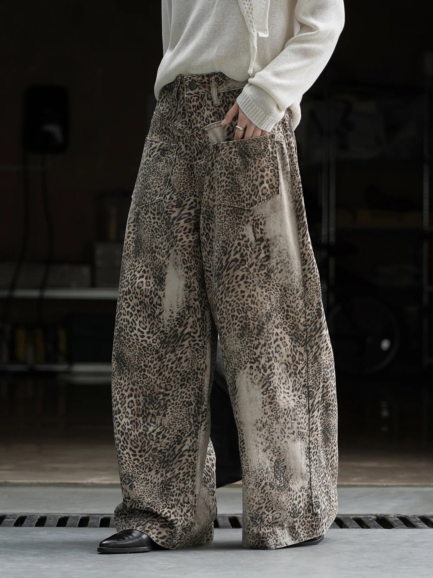 Leopard Print Wide Leg Jeans