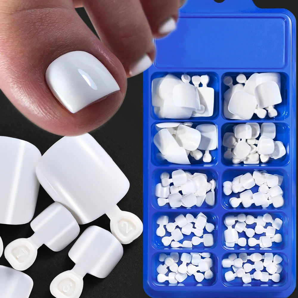 100pcs Fake Toenail Nude White Clear Press on Toe Foot Full Cover Short Square  False Nail Tips for Summer Women Feet Decoration