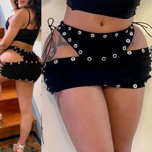 FAGADOER Hollow Out Bodycon Mini Skirt