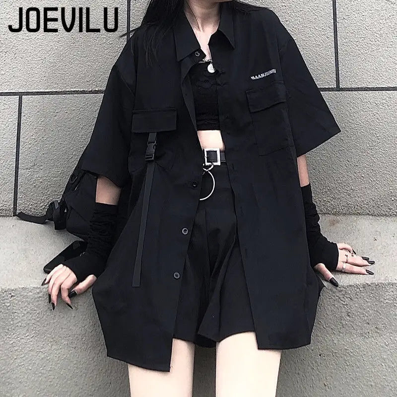 Loose Shirt Pleated Mini Skirt Set
