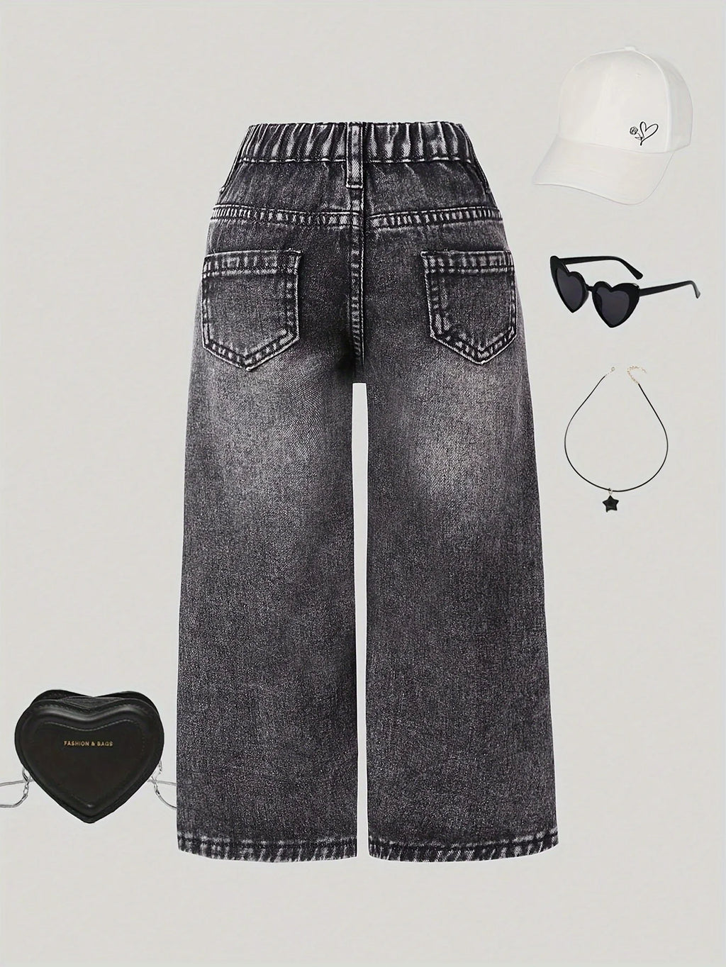 Heart Pattern Patchwork Straight-Leg Jeans