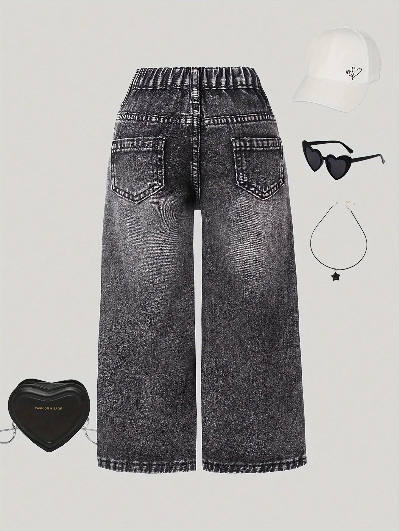 Heart Pattern Patchwork Straight-Leg Jeans