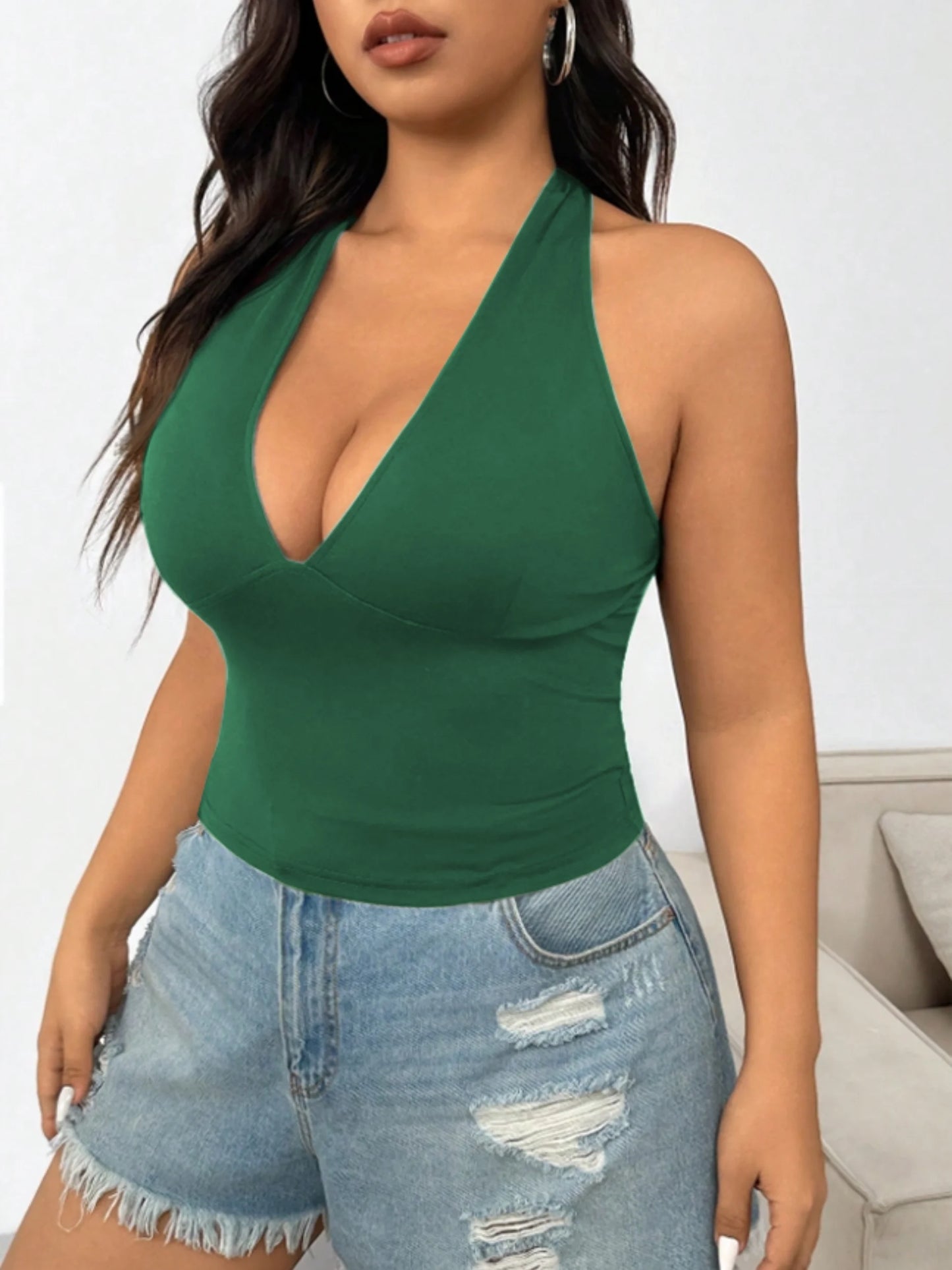 Deep V-Neck Halter Crop Top