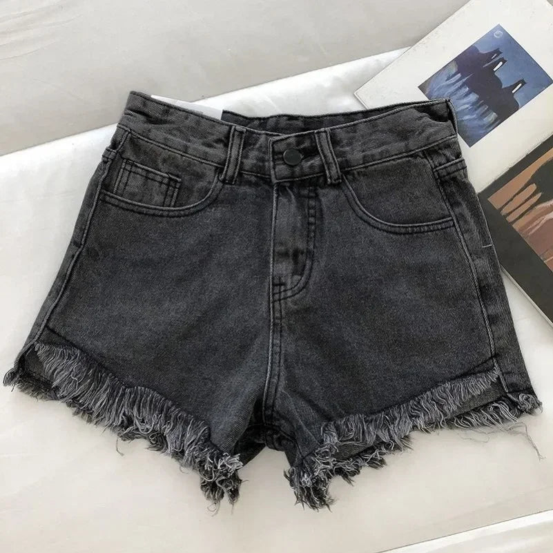 High Waist Raw Hem Denim Shorts