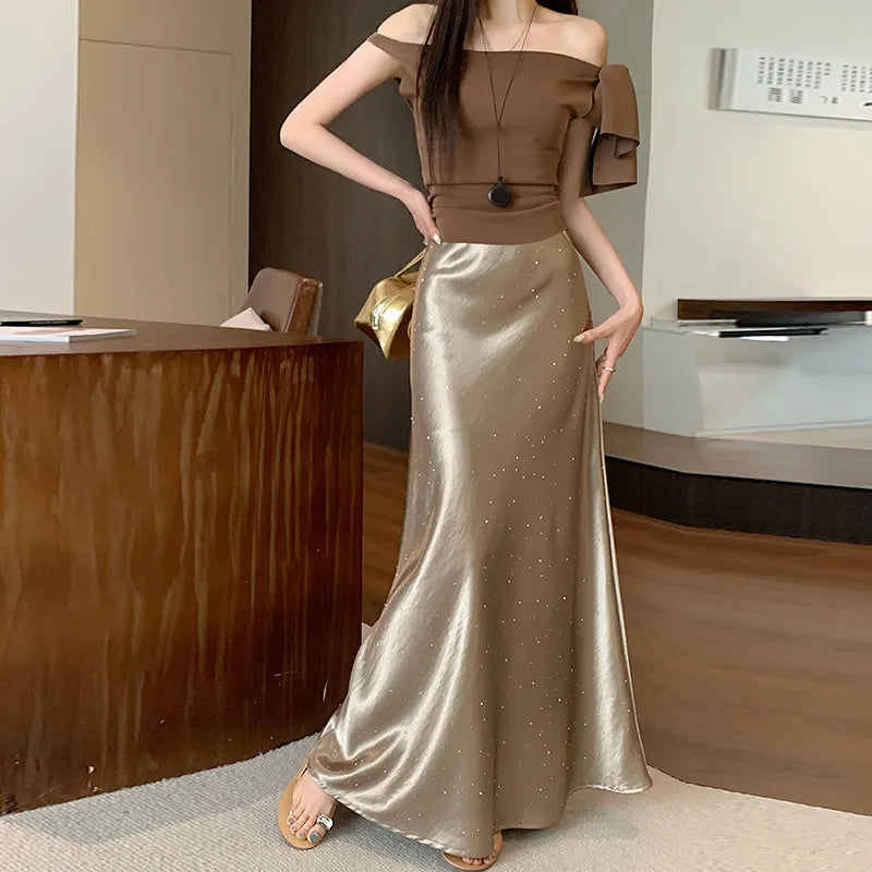 Glitter Rhinestone Mermaid Long Skirt
