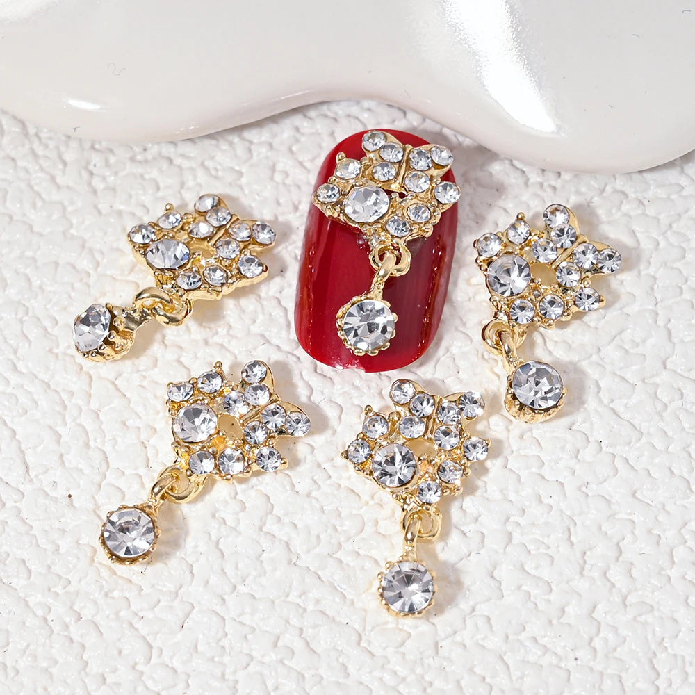 10Pcs Zircon Pendant Luxury Nail Art Charms 3D Gold Metal Nail Crystal Shinying Diamond Flowers/Butterlfy Manicure Accessories