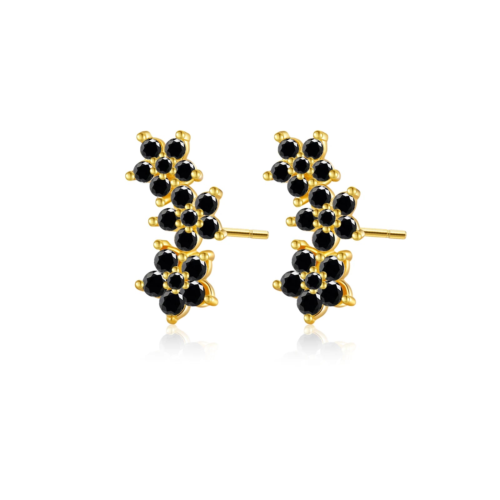 925 Sterling Silver Three Flower Stud Earring