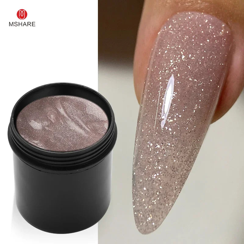 MSHARE 150ml Ice Blue Jelly Gel Builder Nail Extension Gel Tpo Hema Free Gel Nail Construction Cream Medium Shimmer UV Led Gel