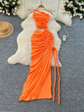 SINGREINY Hollow Out Split Beach Long Dress