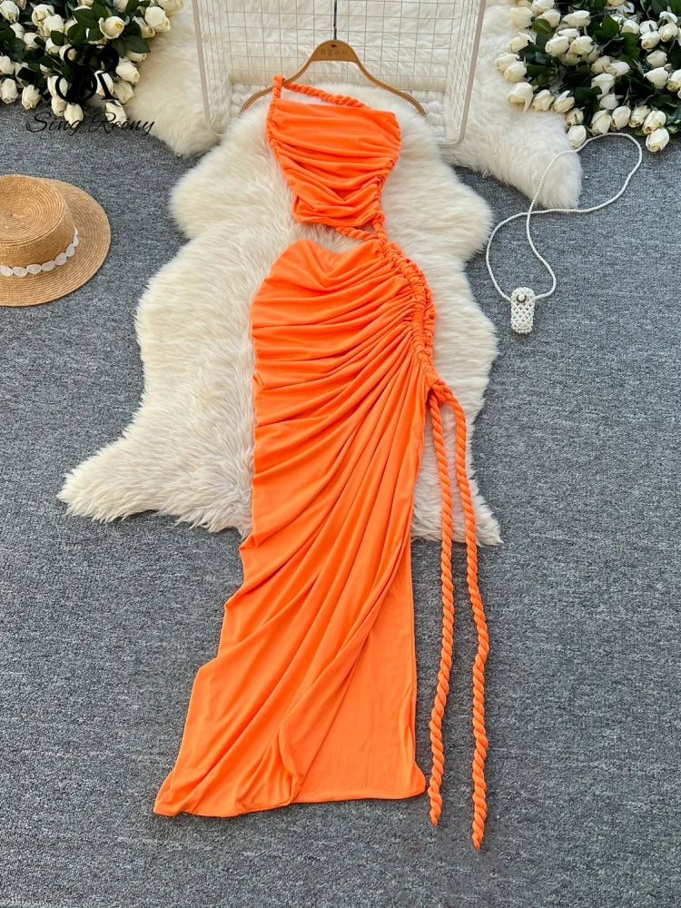 SINGREINY Hollow Out Split Beach Long Dress