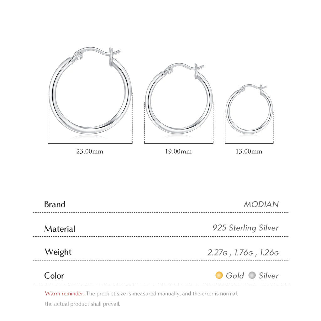 925 Sterling Silver Bold Classic Simple French Hoop Earrings