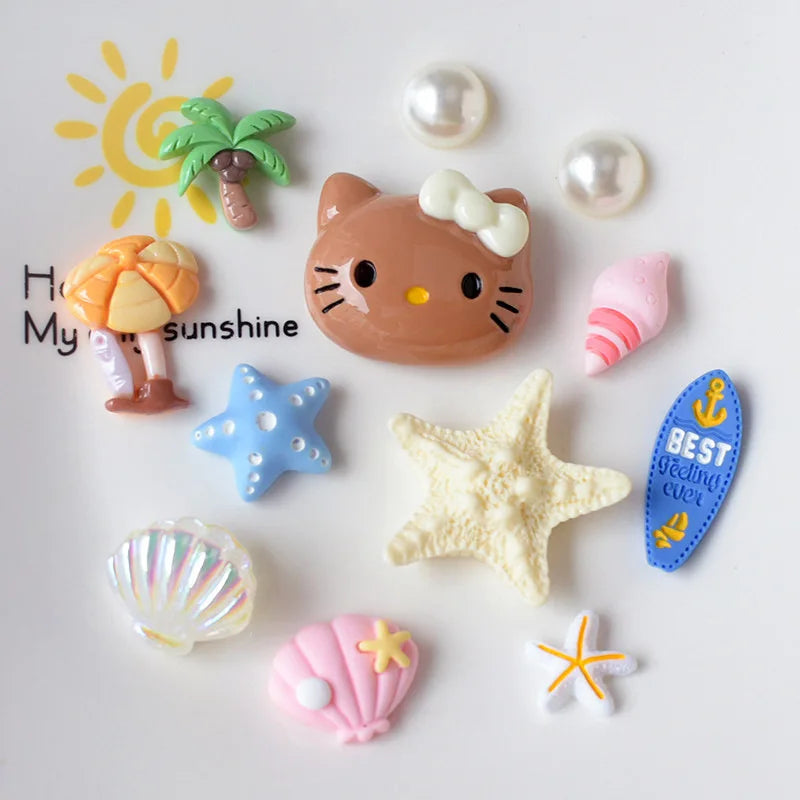 Summer Brown Kitty Hawaiian Theme Starfish Shoe Charms Beach Clog Accessories Sandals Clip DIY Decor for Women Party Gift