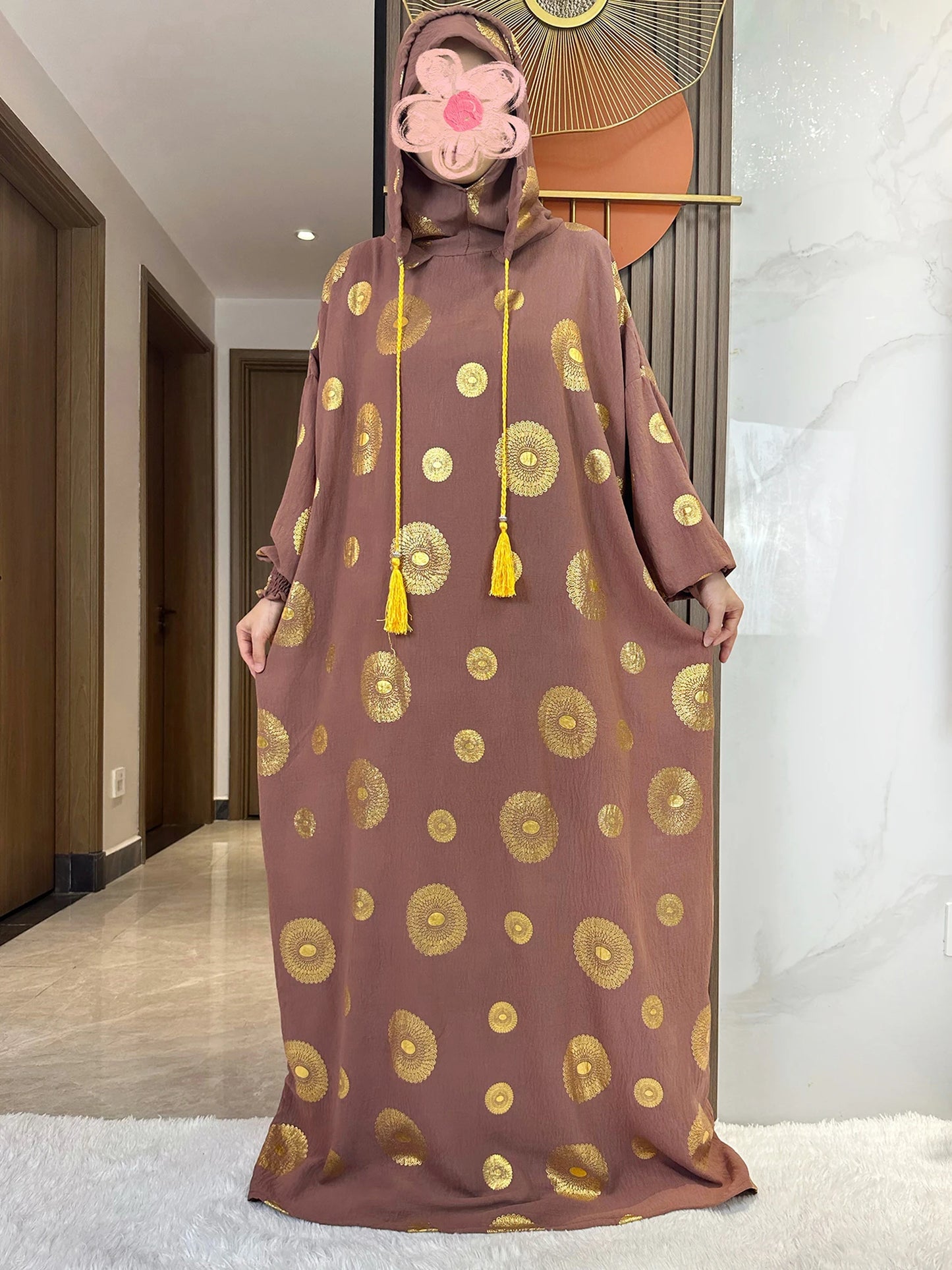 New Cotton Ramadan Muslim Two Hat Abaya Dubai Turkey Islam Prayer Clothes Gold Dust Shinning Embroidery Islam Women Dress Kaftan