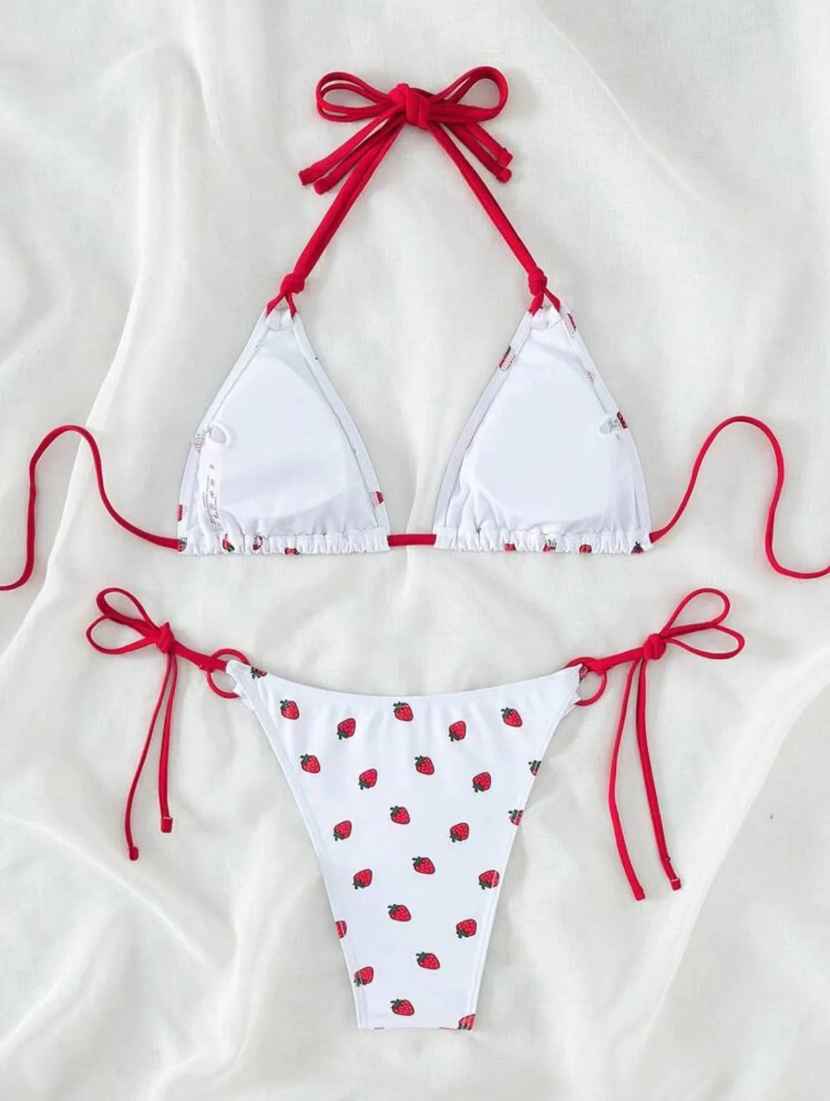 Strawberry Print Halter String Micro Bikini
