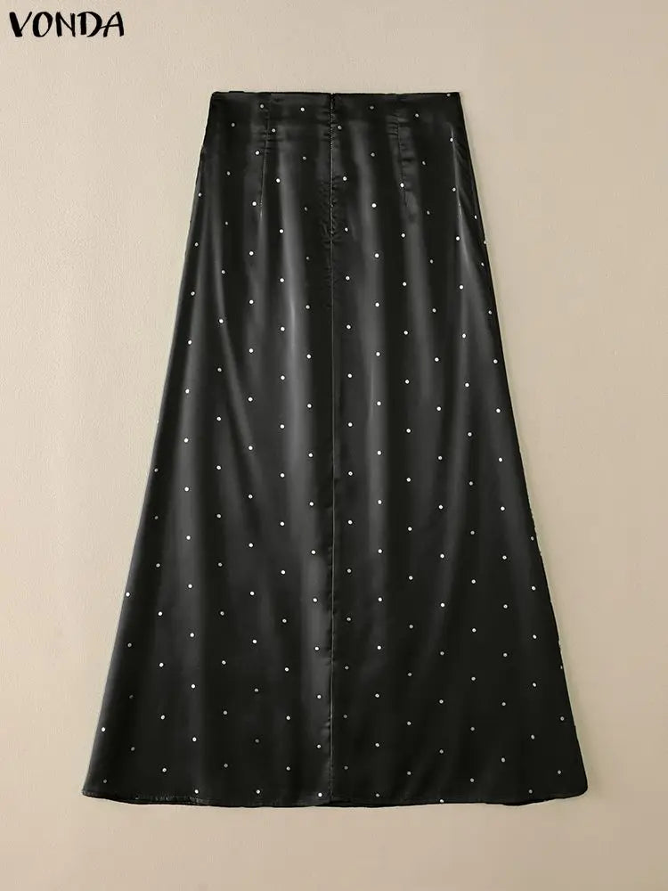 VONDA Polka Dot Satin Maxi Long Skirt