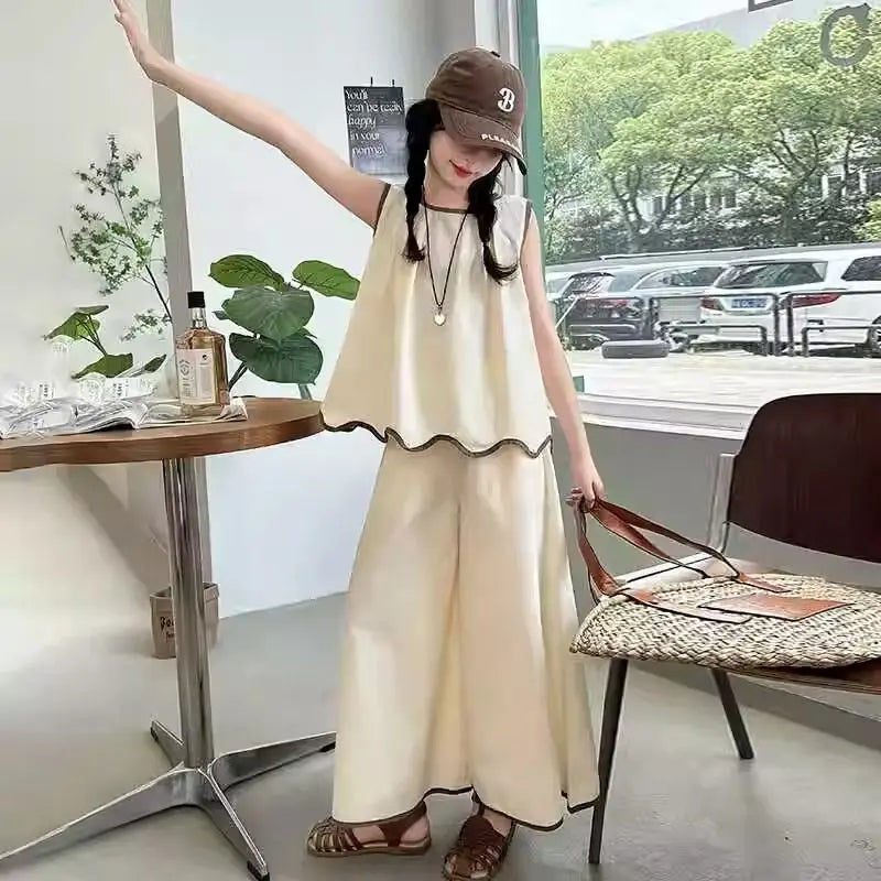 Irregular Sleeveless Top and Wide Leg Pants Set