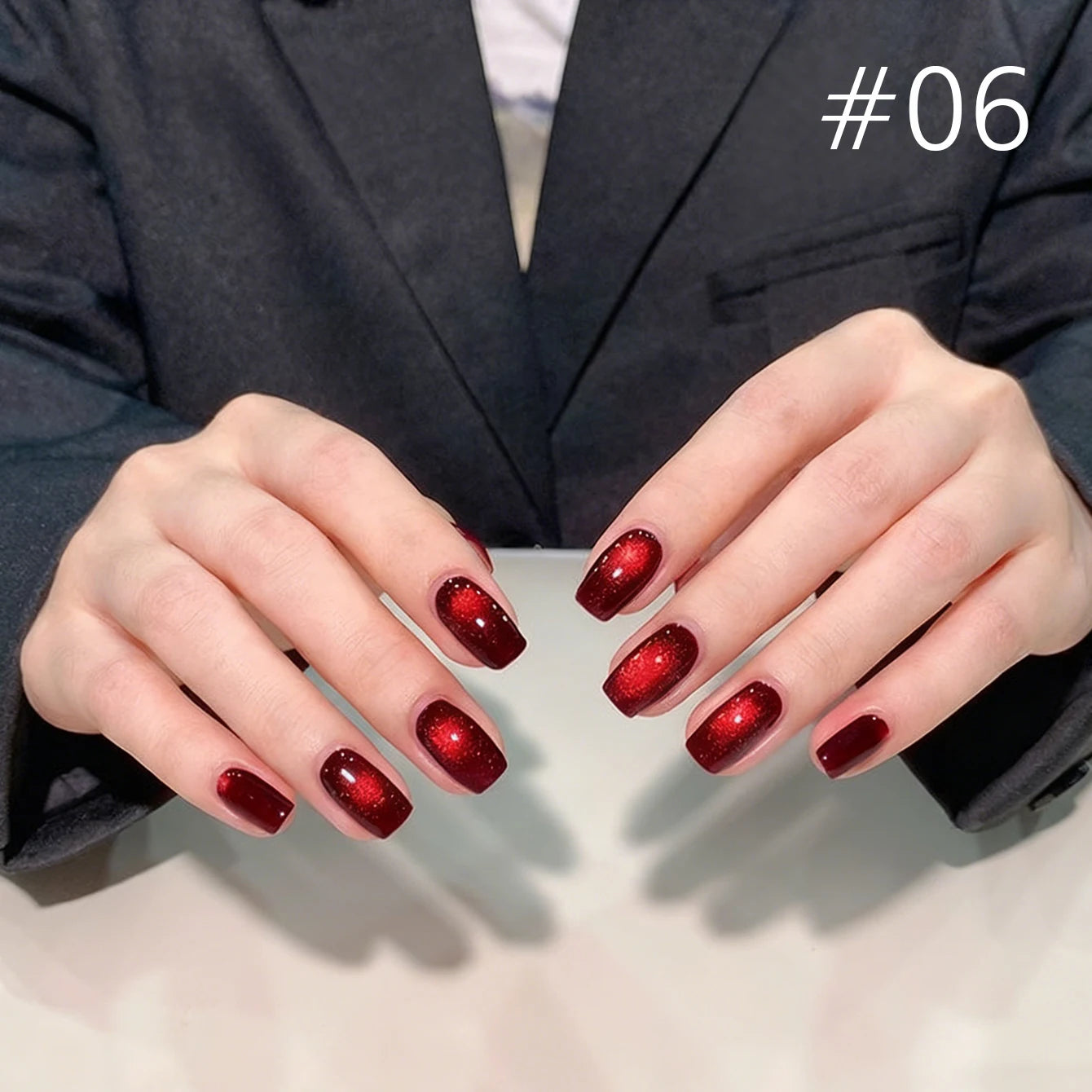 10ML 1-8PCS Red Cat Eye Nail Polish Red Nails 2026 New Cherry Wine Deep Red Glass Bead Magnet Cat Eye Spear Crystal Gel