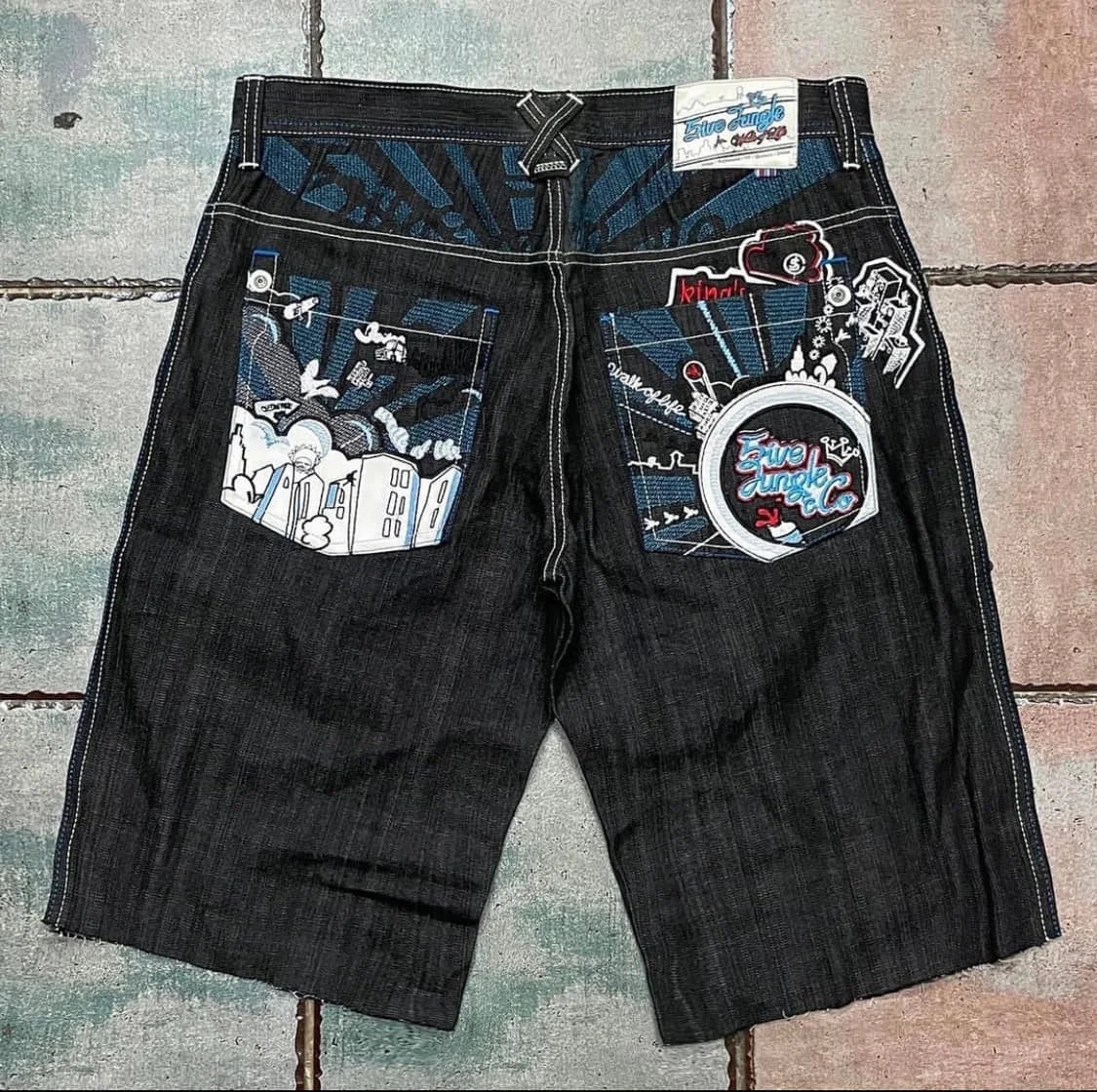 Pattern Denim Shorts