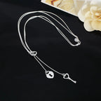 925 Sterling Silver Heart Lock Key Necklace