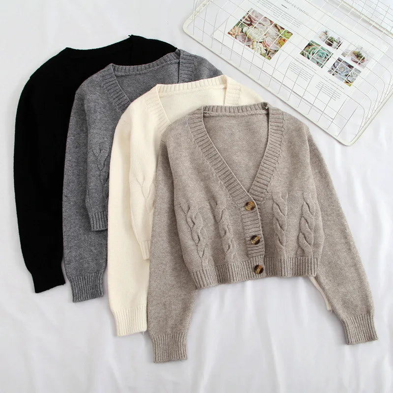 V Neck Cropped Cardigan