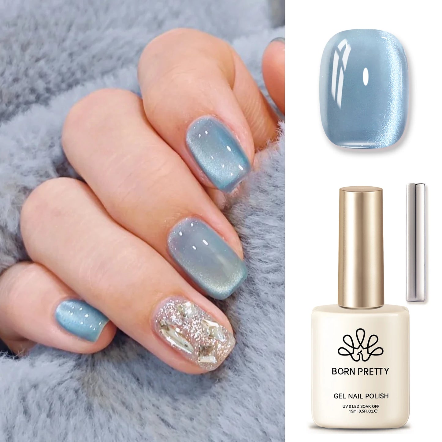 BORN PRETTY 10ml Blue Color Jelly Water Cat Magnetic Gel Ultra Shine Semi Permanent Soak Off UV Gel Nail Art Varnish