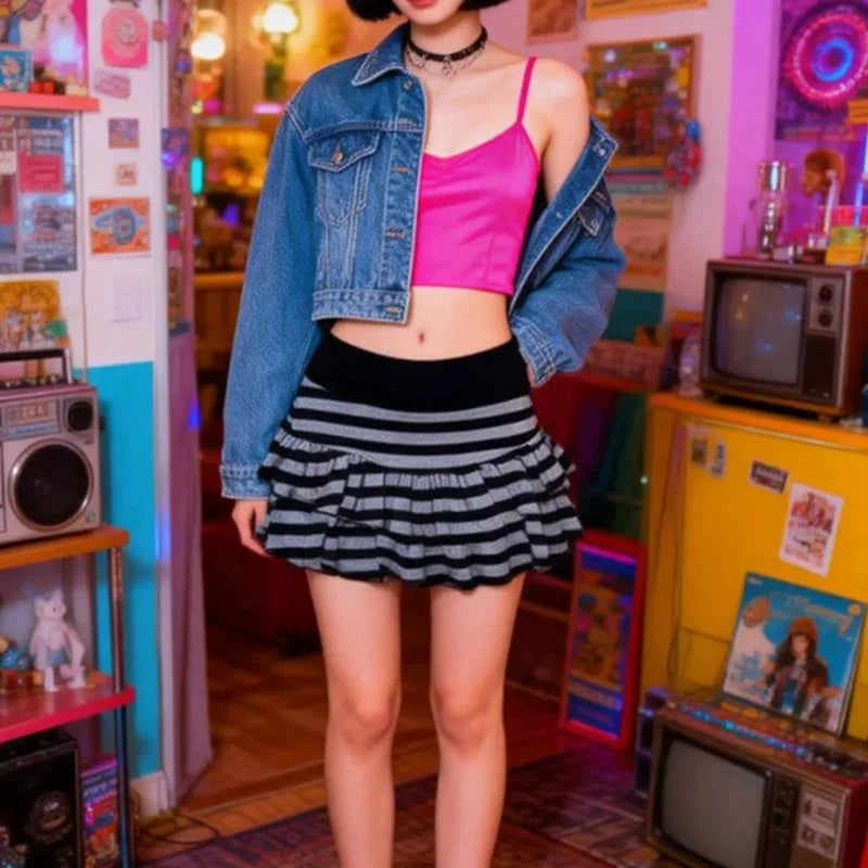 Striped Tiered Mini Skirt
