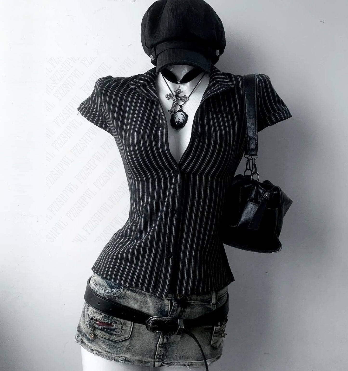 Pinstripe Short-Sleeve Fitted Shirt