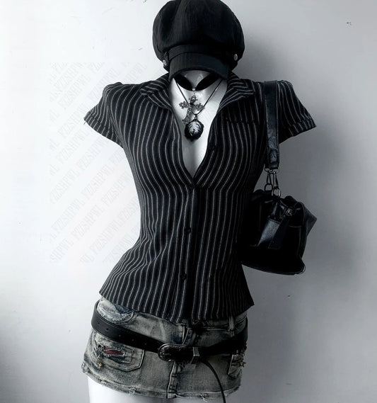 Pinstripe Short-Sleeve Fitted Shirt