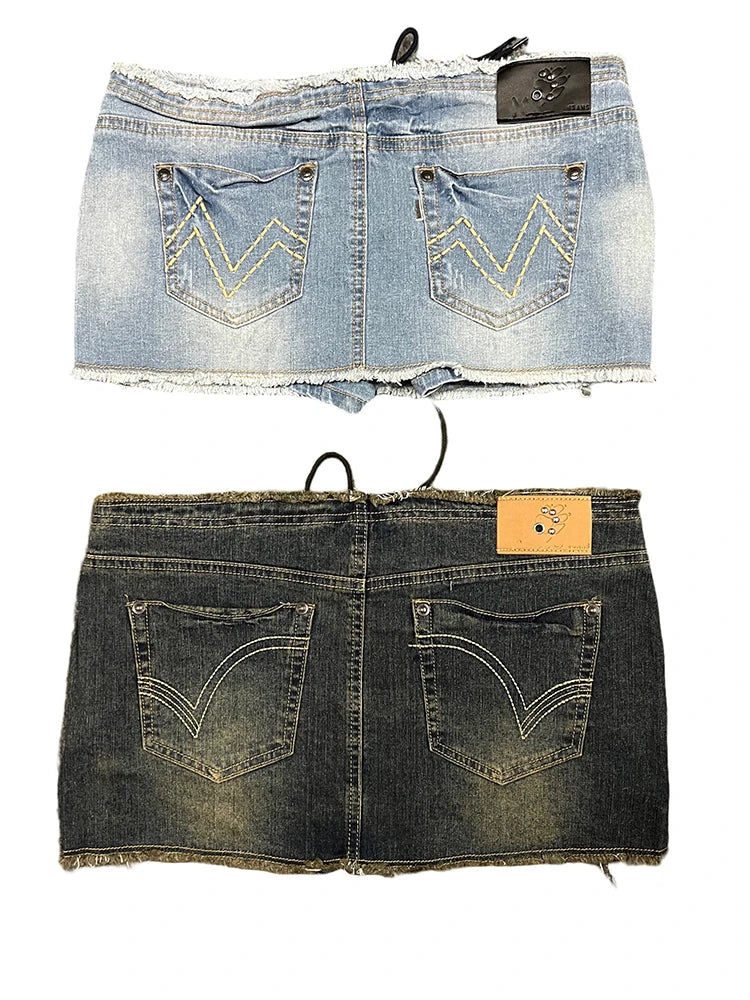 Lace-Up Denim Micro Mini Skirt