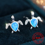 Boho Small Blue Fire Opal Stone Turtle Stud Earrings