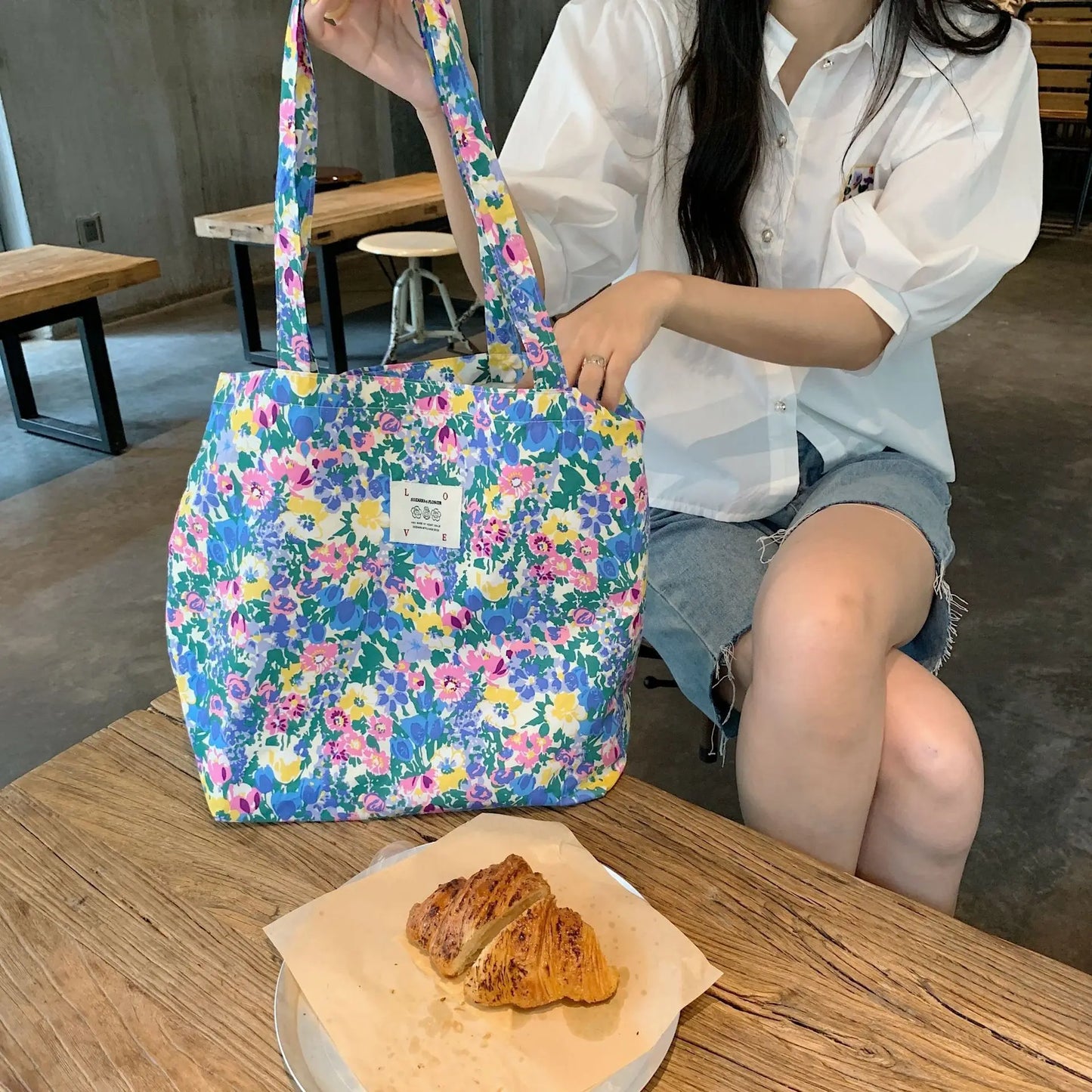 Floral Canvas Tote Bag
