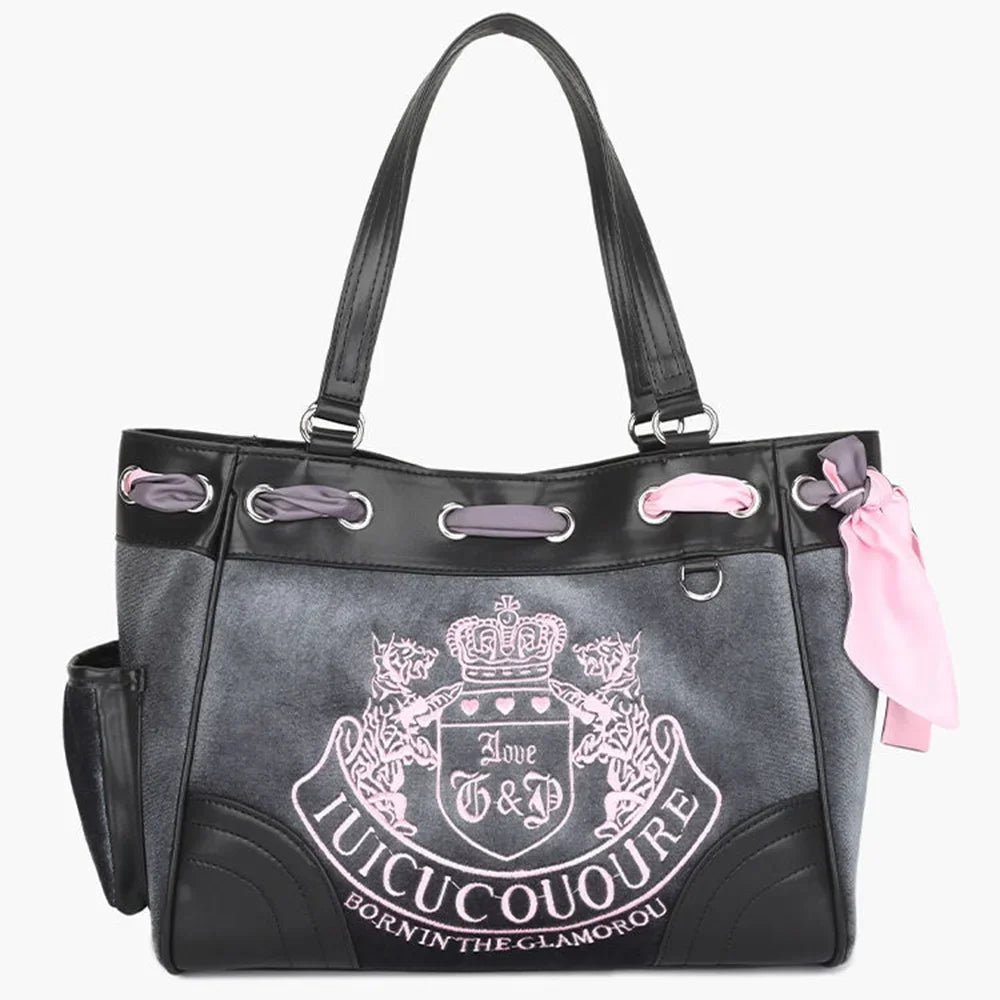 Internet-famous retro stylish spicy girl embroidered color-blocking bag Tote bag