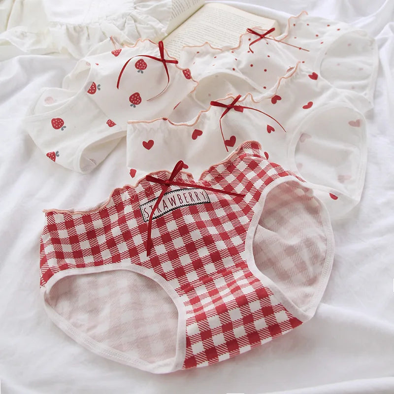3Pcs/set Sexy Women's Panties Cotton Underpants Seamless Soft Underwear Lovely Sweet Girls Lingerie Bow-knot Mid Waist Briefs