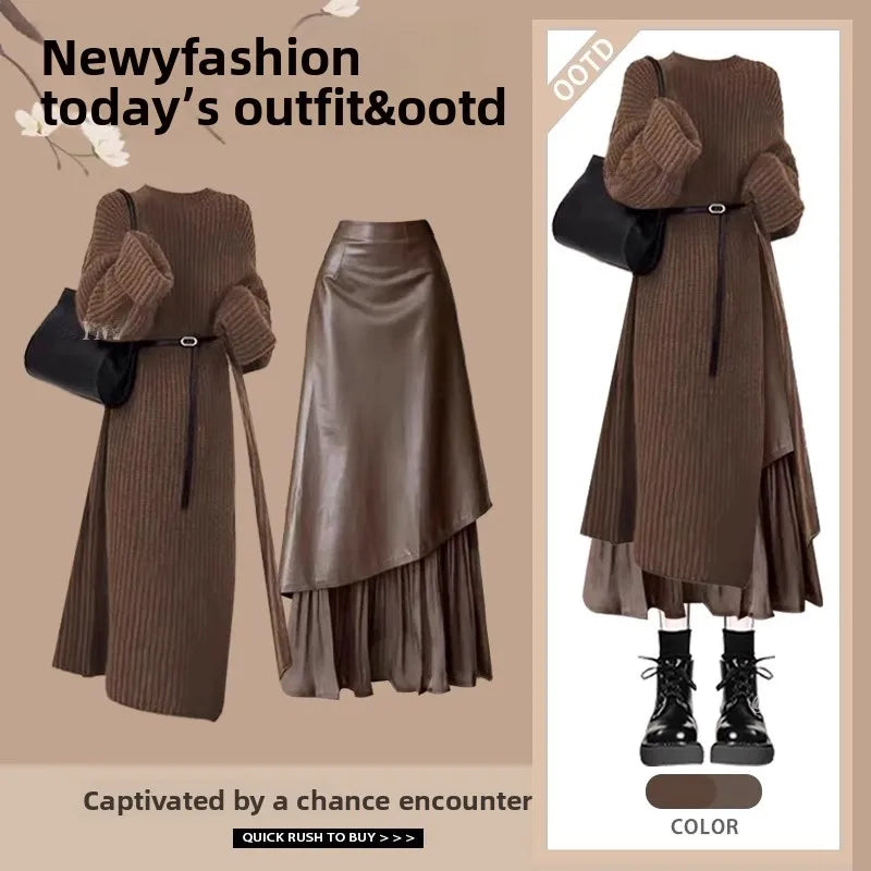 Knitted Sweater And  Skirt Set
