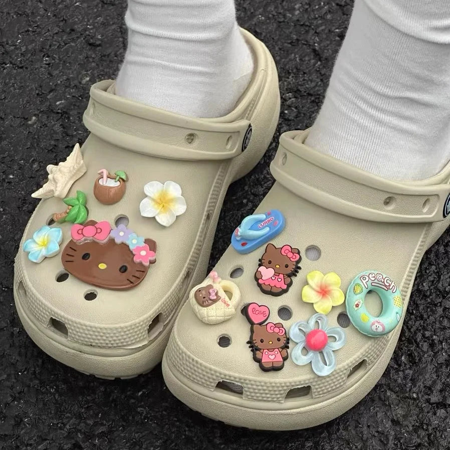 Summer Brown Kitty Hawaiian Theme Starfish Shoe Charms Beach Clog Accessories Sandals Clip DIY Decor for Women Party Gift