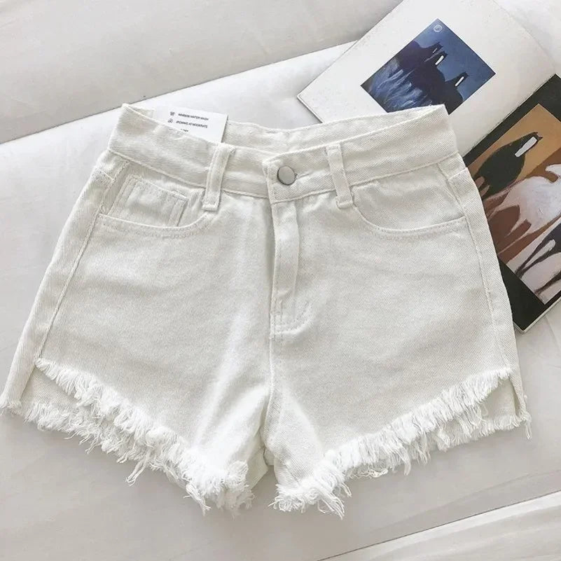 High Waist Raw Hem Denim Shorts