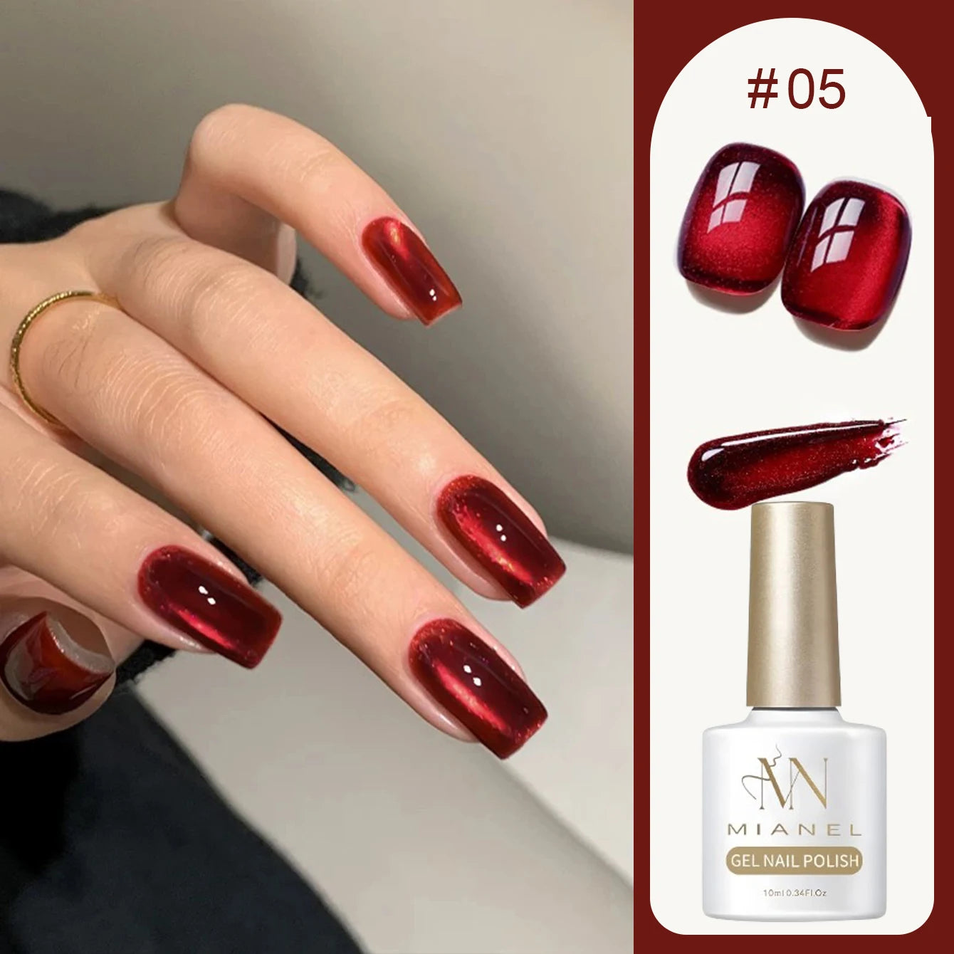 10ML 1-8PCS Red Cat Eye Nail Polish Red Nails 2026 New Cherry Wine Deep Red Glass Bead Magnet Cat Eye Spear Crystal Gel