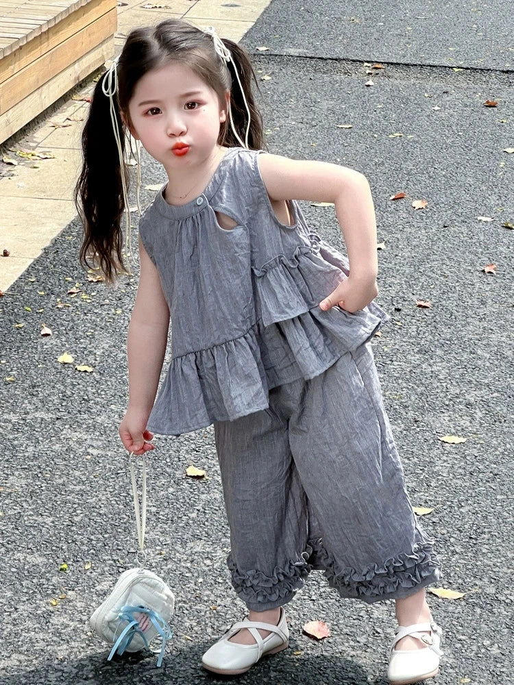 Ruffled Top and Wide-Leg Pant Set