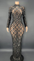 Sparkly Big Rhinestone Transparent Long Dress