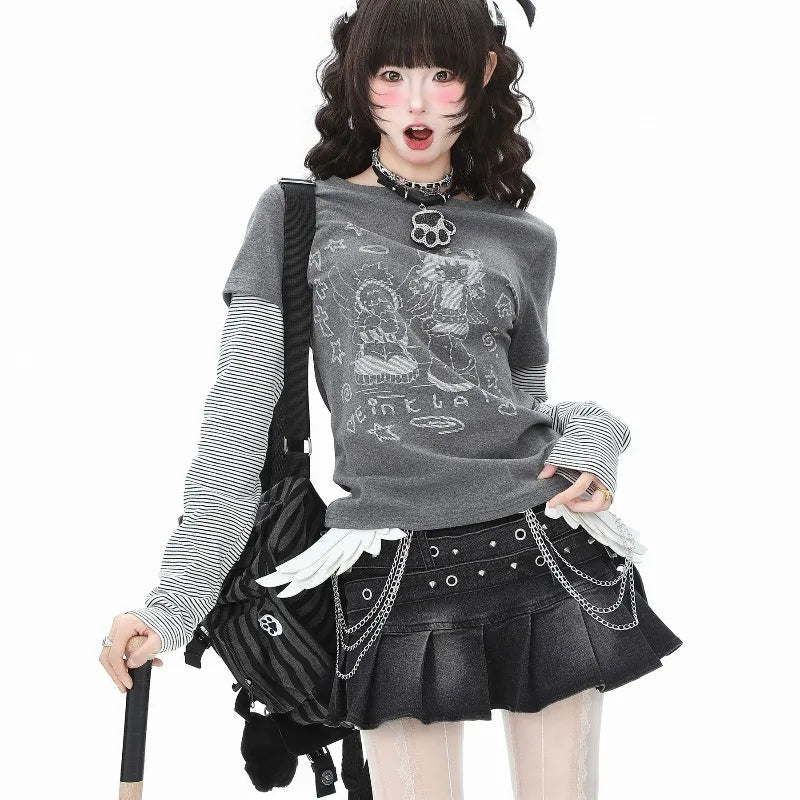 O Neck Fake Two Piece Tee